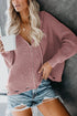Zipper V-Neck Dropped Sleeve Hooded Solid Sweater